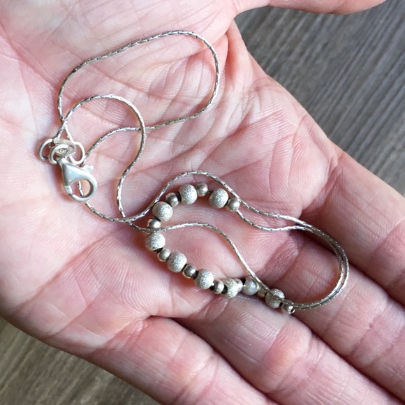 .925 Sterling Silver Stardust Beaded Necklace - Picture 6 of 8